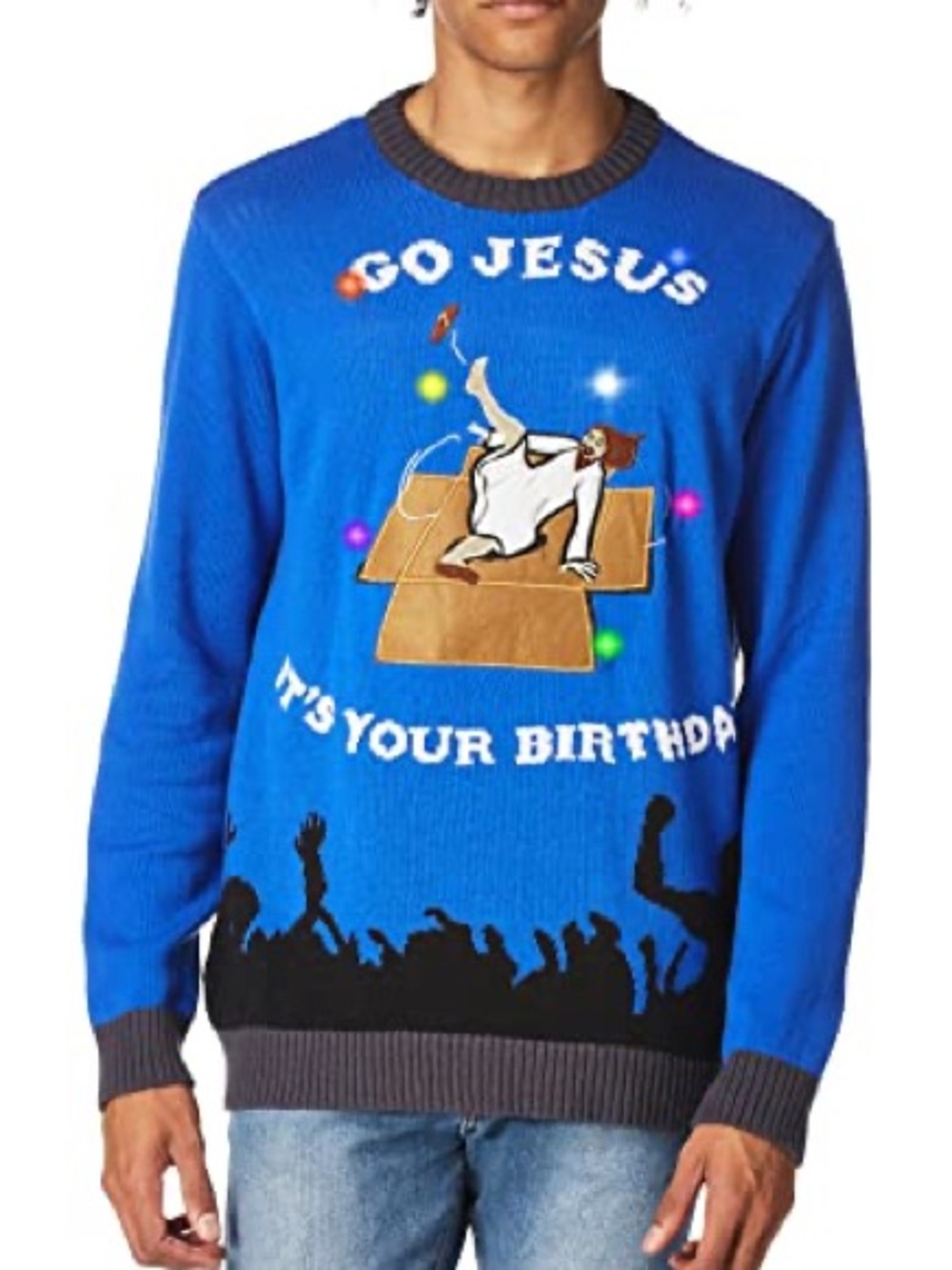 Blizzard Bay Ugly Christmas Sweater Jesus Breakdancing Lights Up Unisex L Large
